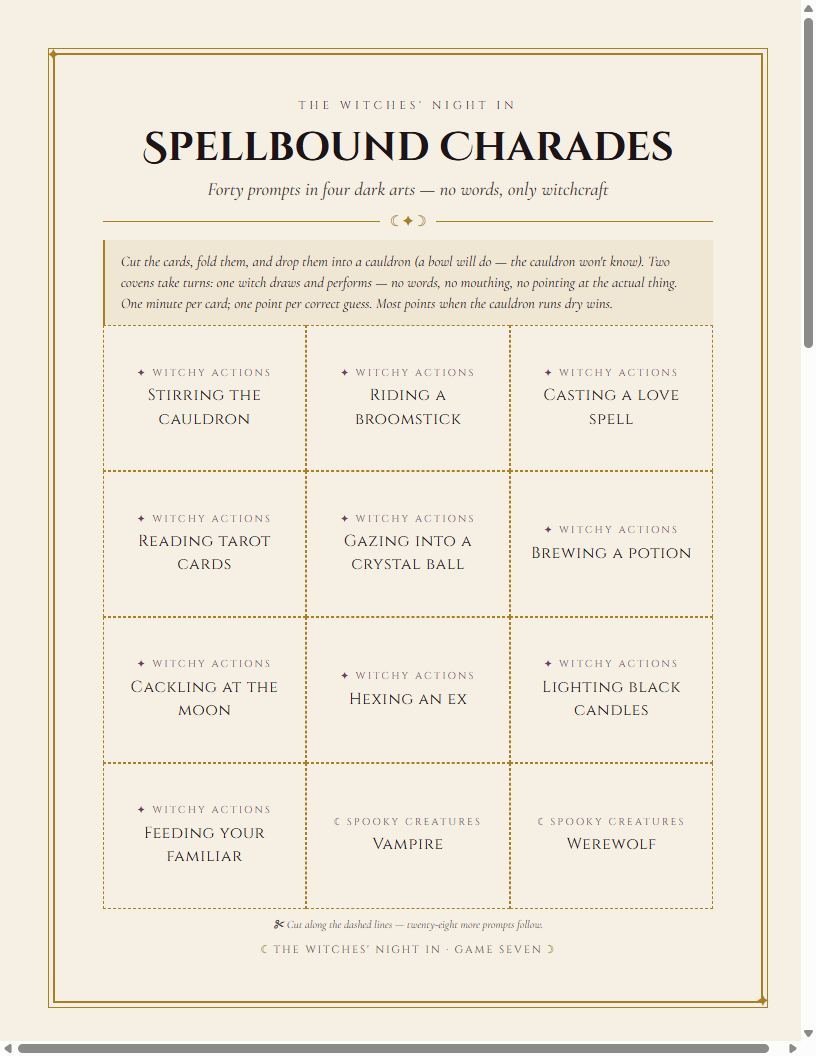 Spellbound Charades cut-out game cards