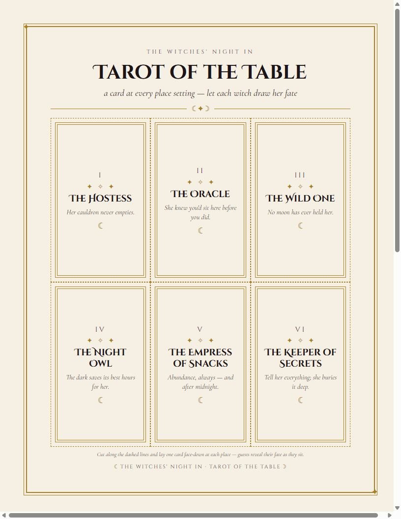 Tarot style place setting cards